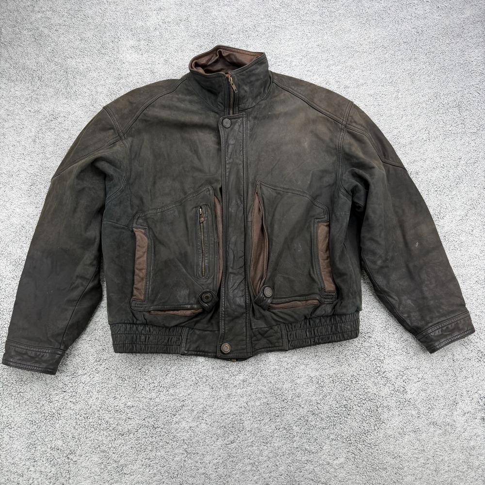 Vintage Cougar International Leather Bomber Jacket Mens XL Brown Distressed Zip